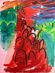 painting, Dora and Burning Tombstones, by Nina Talbot