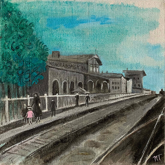 painting, Noworadomsk Train Station, by Nina Talbot
