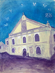 painting, The Synagogue of Dynów, by Nina Talbot